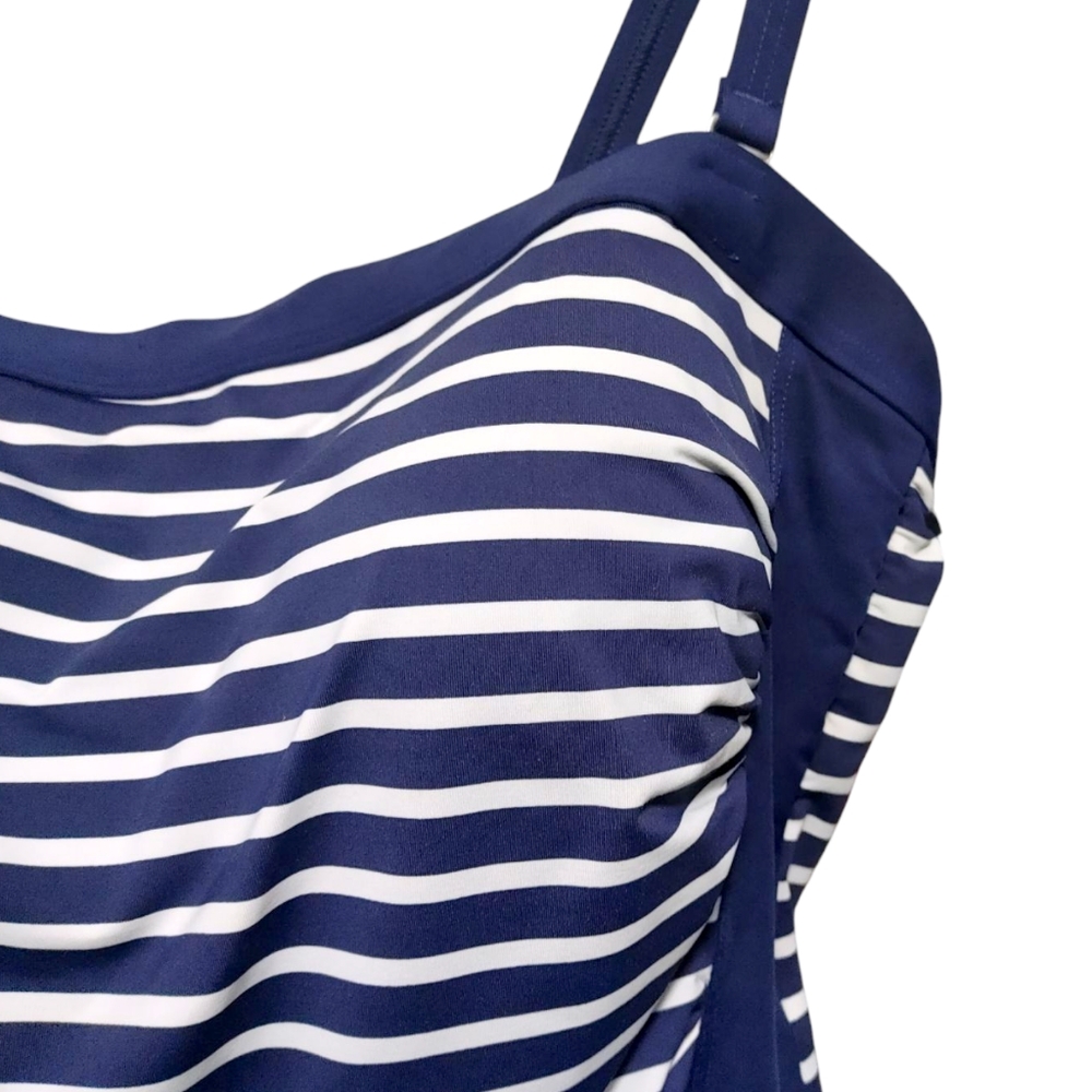 Lands End Navy Striped Bandeau Tankini Swimsuit Top Women's Size 14 - Picture 7 of 12